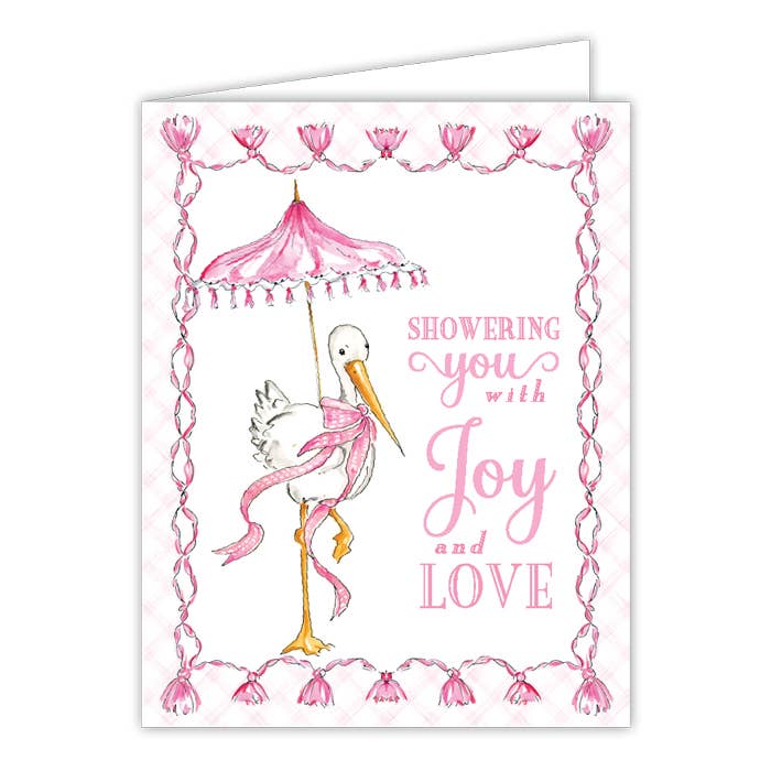 Showering you with Joy and Love Pink Stork Greeting Card