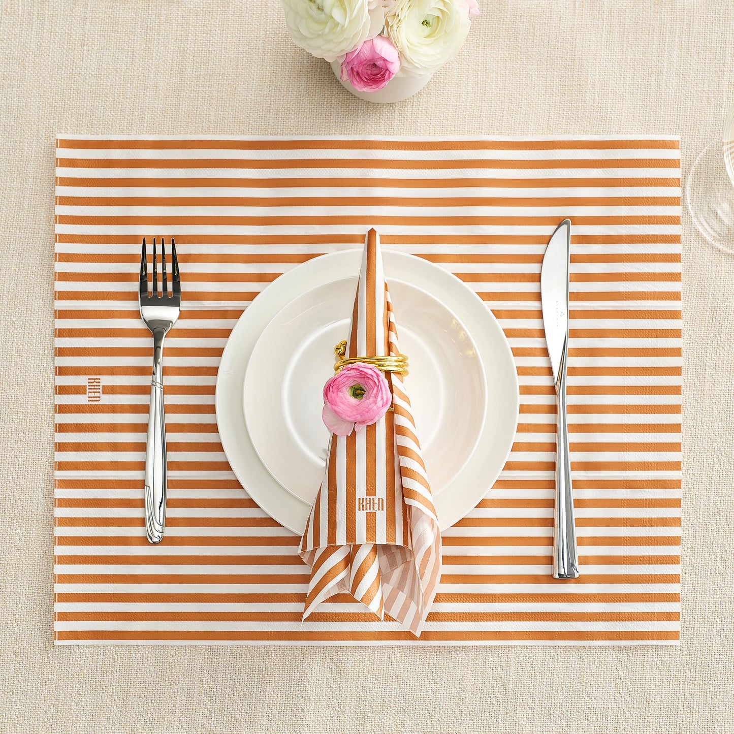 Tonal Striped Disposable Napkin Set in Orange, 100 Pieces