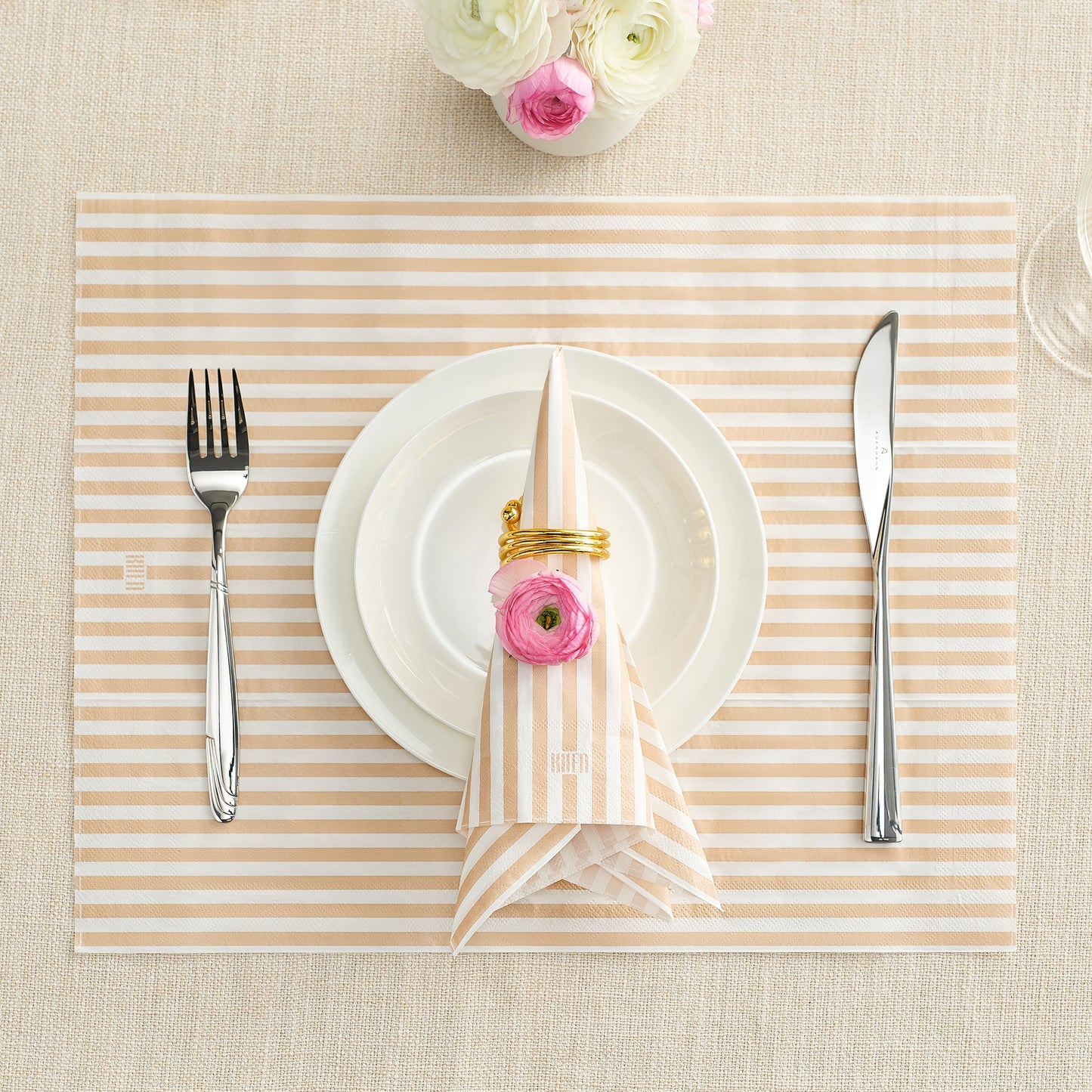 Tonal Striped Disposable Napkin Set in Beige, 100 Pieces