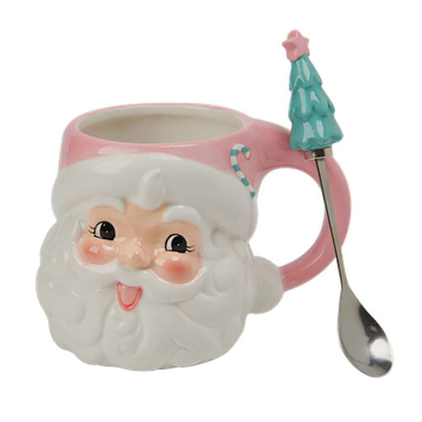 Santa's Sweet Shoppe Collection Pink Santa Head Mug With Spoon