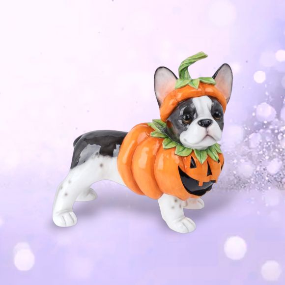 17" Resin Halloween Costume Pumpkin Frenchie Dog
