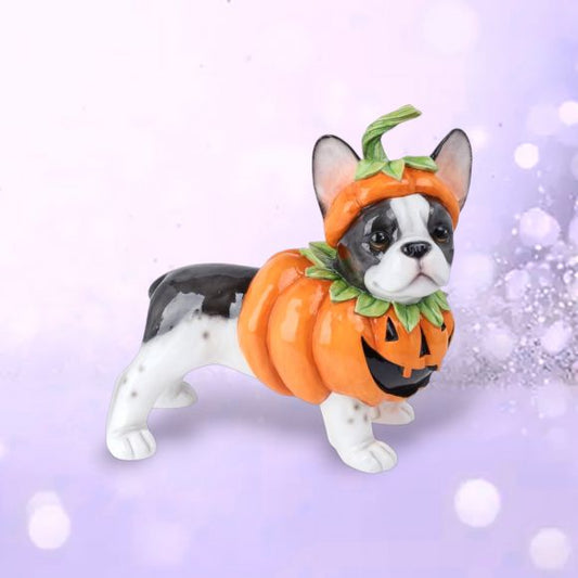 17" Resin Halloween Costume Pumpkin Frenchie Dog