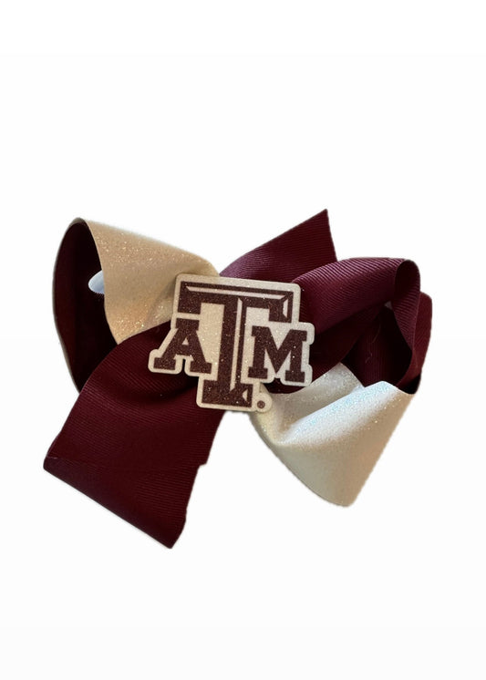 College Logo Glitter Overlay King Grosgrain Bow