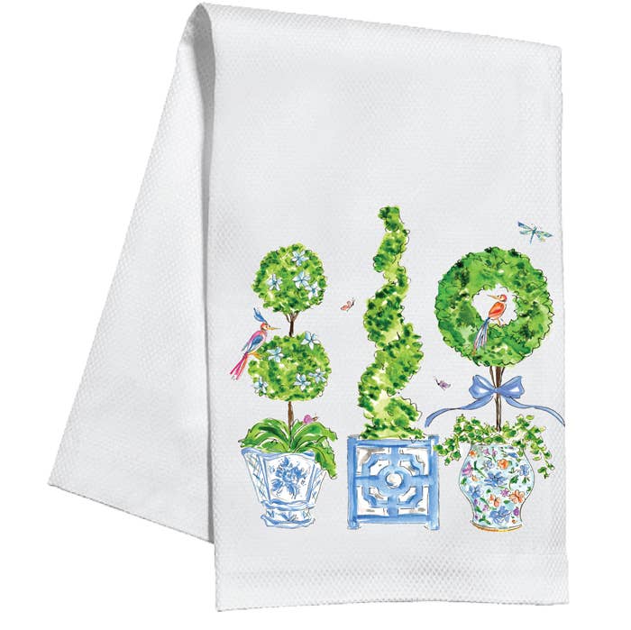 Blue Enchanted Boxwood Topiaries Kitchen Towel