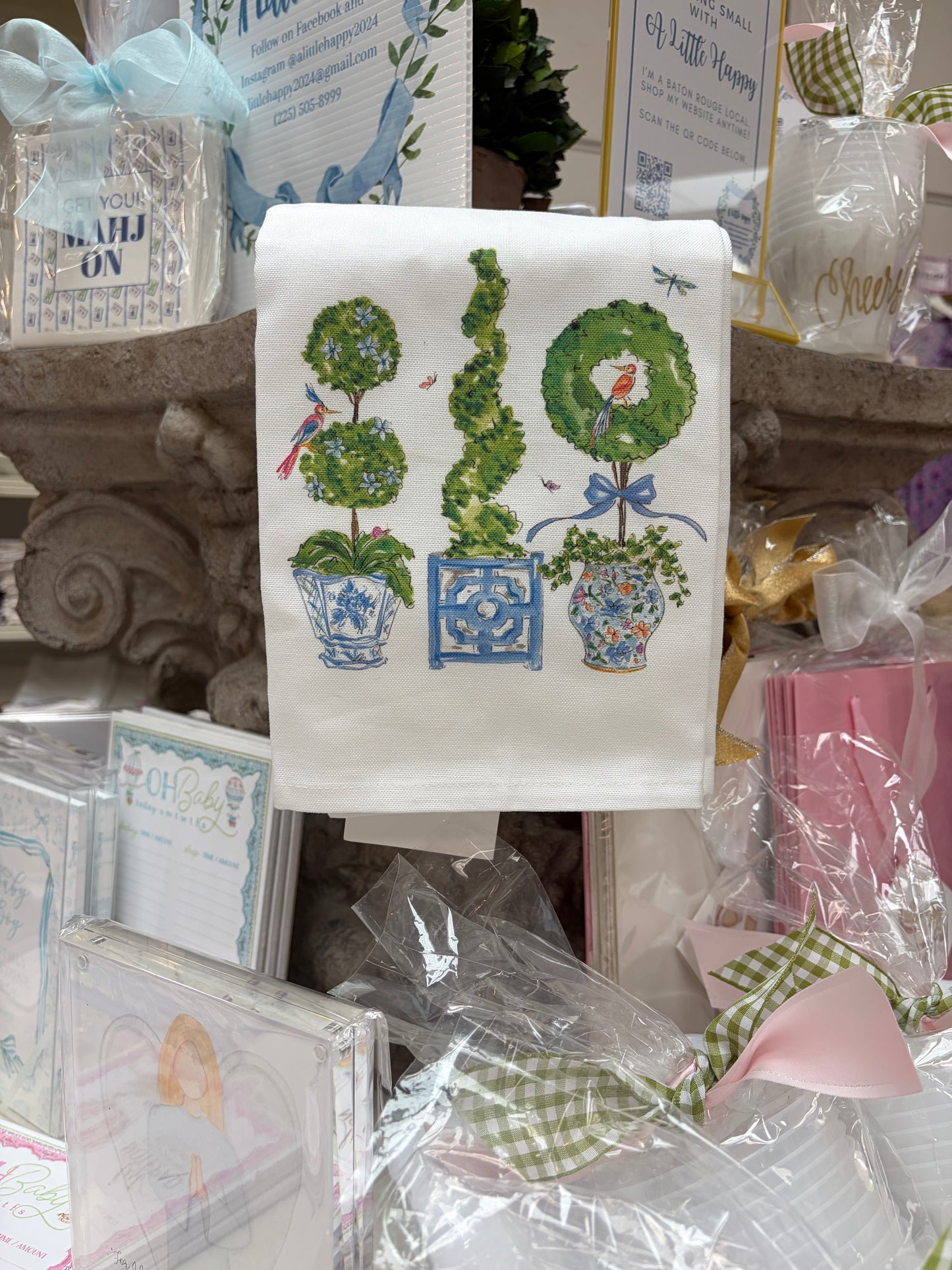 Blue Enchanted Boxwood Topiaries Kitchen Towel