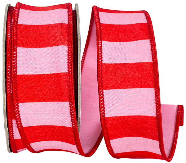 1.5" x 10 Yards CABANA STRIPED DUPIONI DELUXE PINK/RED