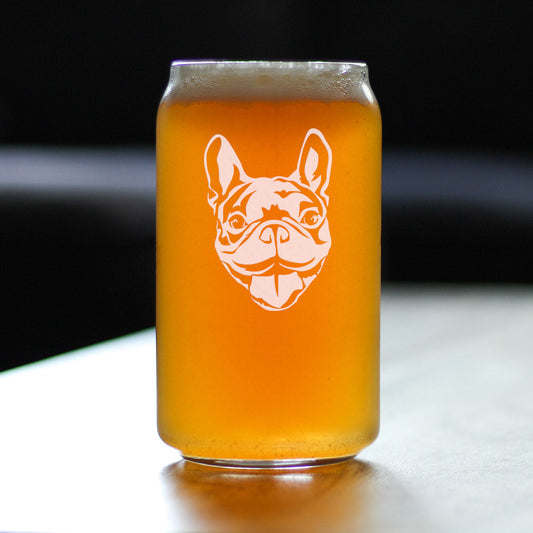 Happy Frenchie - Beer Can Pint Glass - Fun Unique French Bulldog Dog Themed Décor and Gifts for Men & Women - 16 oz