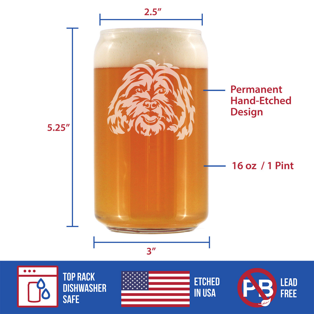Shih Tzu Face Beer Can Pint Glass - Unique Dog Themed Decor and Gifts for Moms & Dads of Shih Tzus - 16 Oz