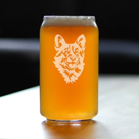 Corgi Face Beer Can Pint Glass - Unique Dog Themed Decor and Gifts for Moms & Dads of Welsh Corgies - 16 Oz