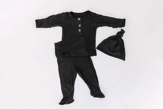 Top and Bottom Outfit and Hat Set, Newborn Clothes, Baby Boy Outfit Sets - Black