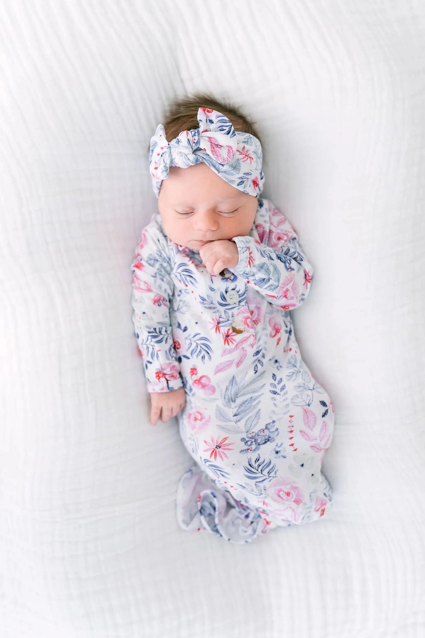 Knotted Baby Gown, Hat, Headband Set – Newborn Baby Girl Outfit - Dusty Rose