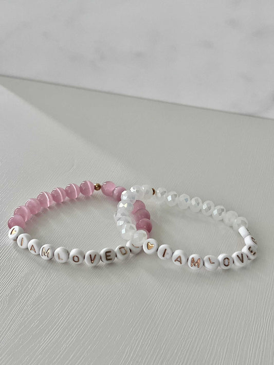 I Am Loved Pink Opal and White Bead Bracelet – Christian Jewelry