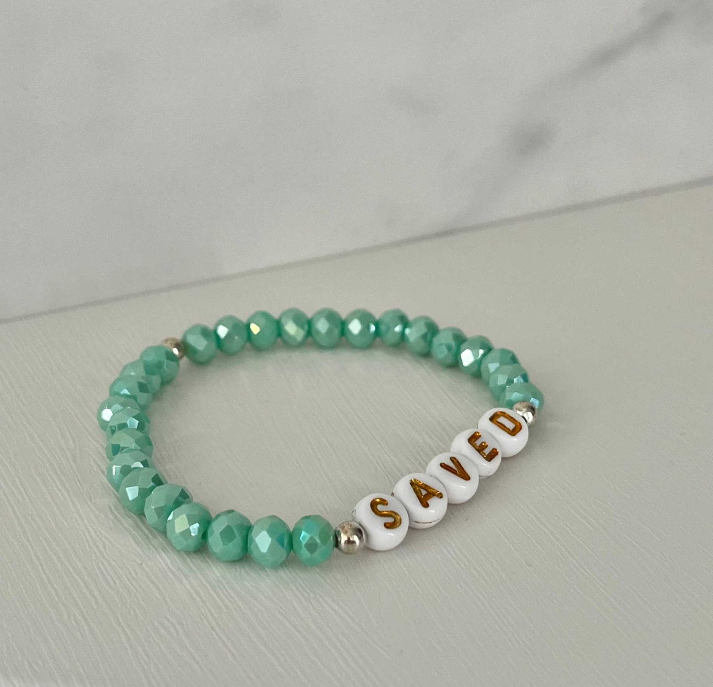 Saved Beaded Bracelet - Mint or Blue White Jade Faith Jewelry