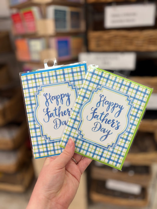 "Happy Father's Day" Blue and Green Plaid Greeting Card