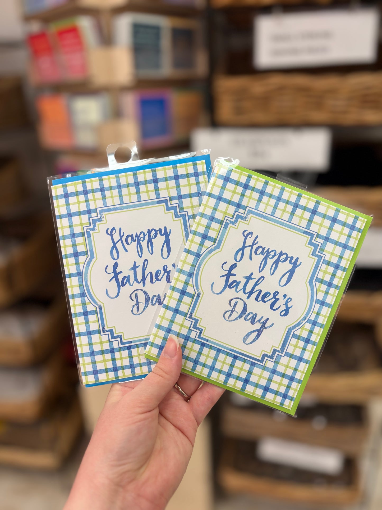 "Happy Father's Day" Blue and Green Plaid Greeting Card
