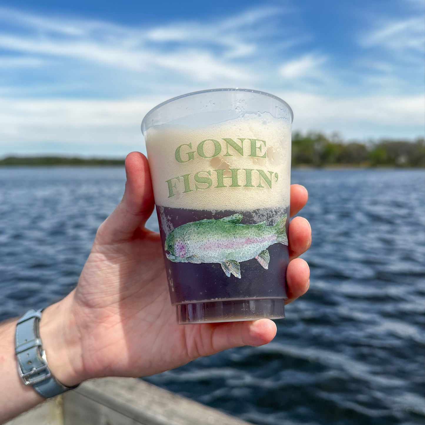 Gone Fishing Frosted Cup