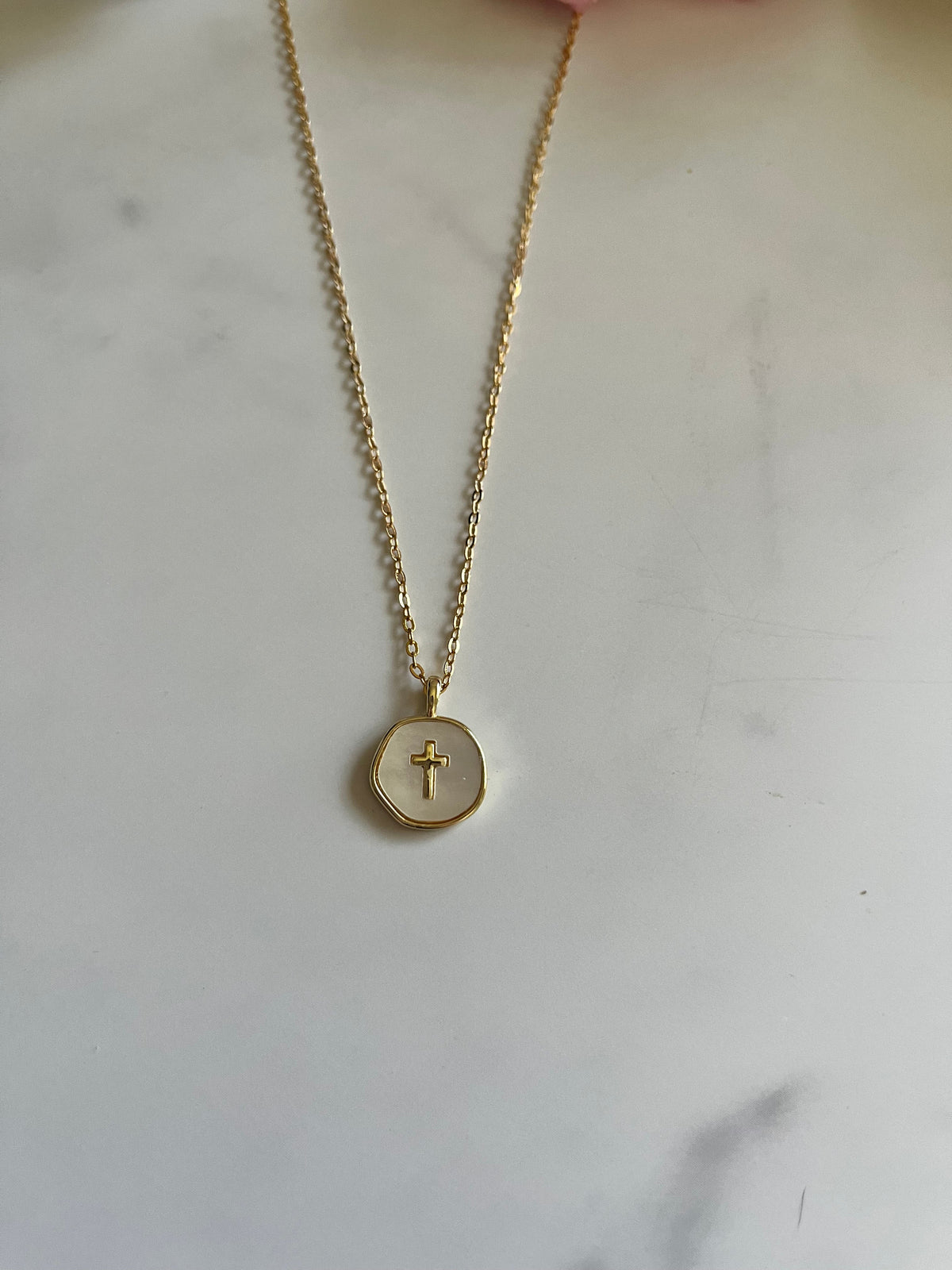 Gold Necklace with Pearl Cross