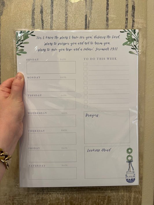 Blue and White Weekly Planner Notepad