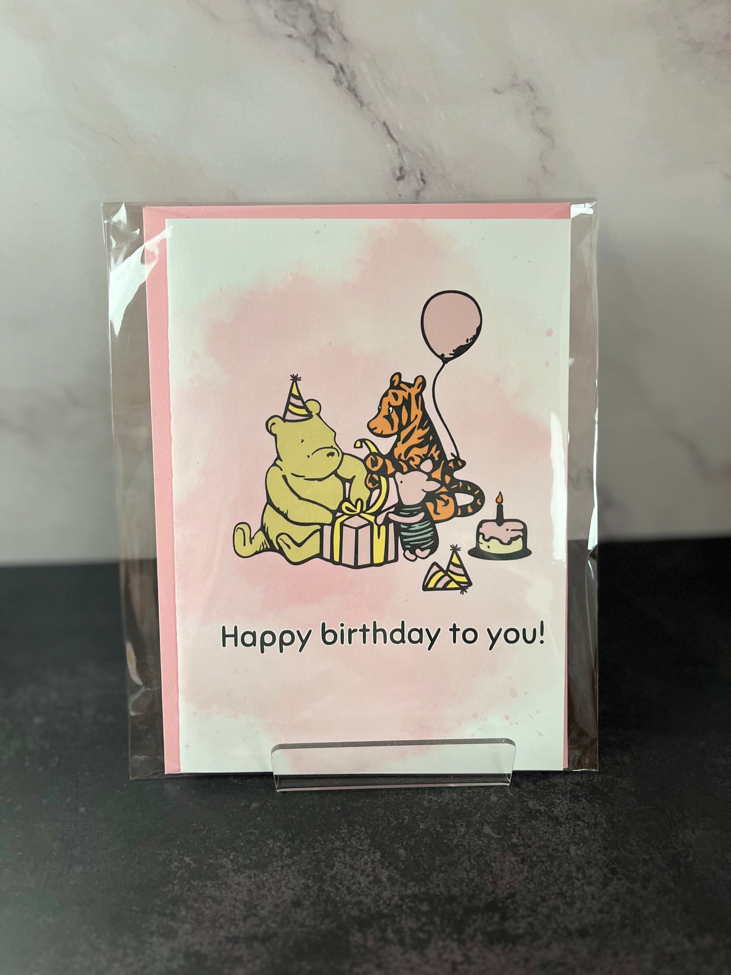 Pink Winnie the Pooh Birthday Party Card