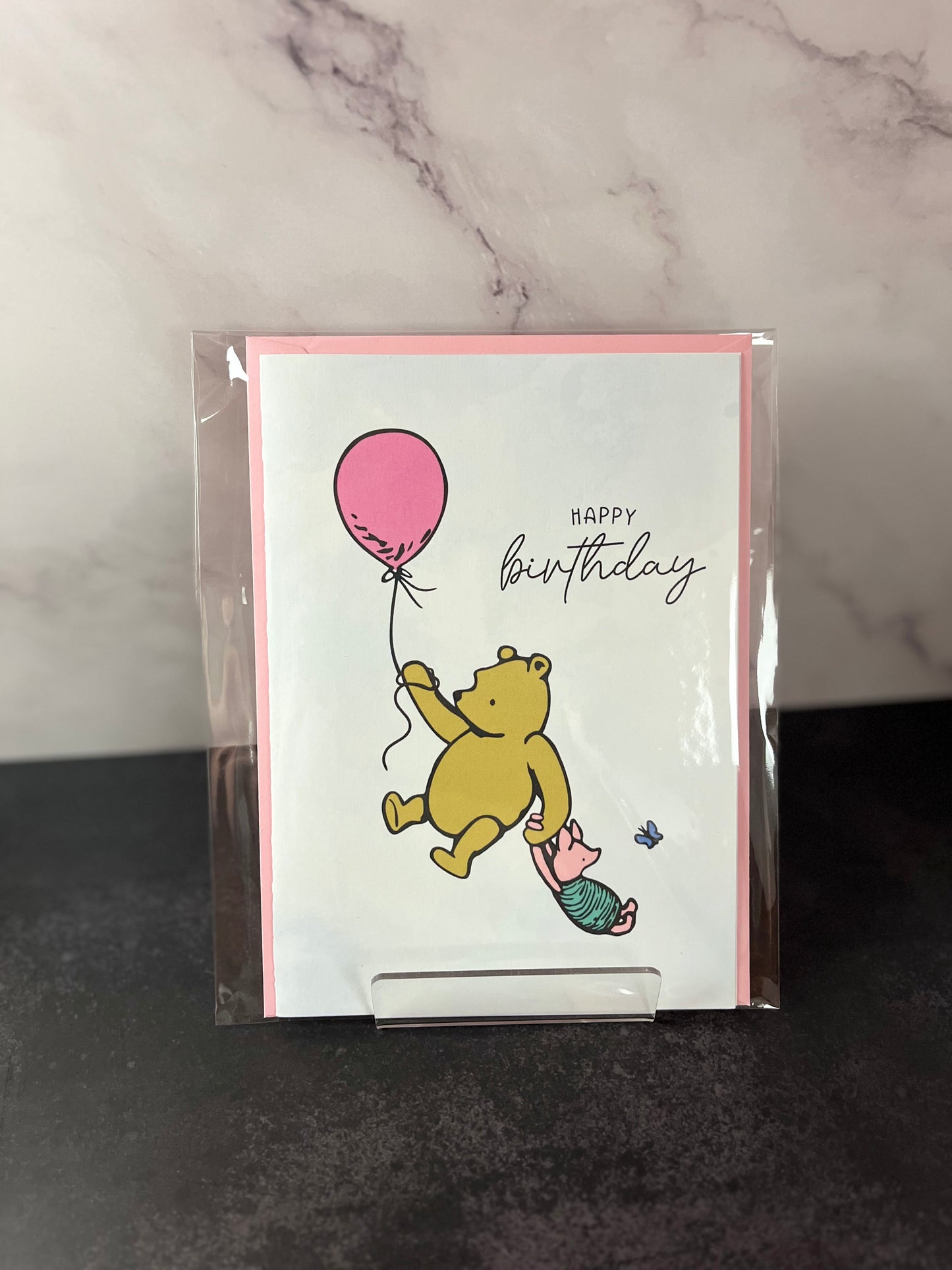 Pink Pooh and Piglet Birthday Card