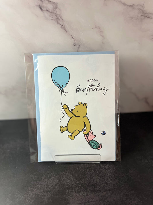 Blue Pooh and Piglet Birthday Card