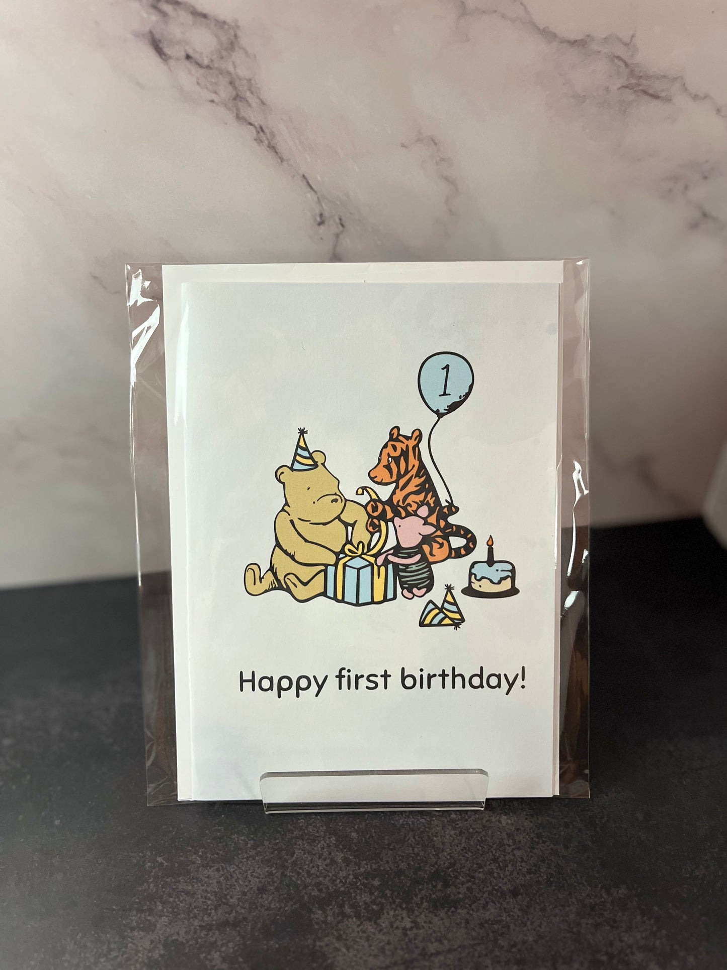 1st Birthday Blue Winnie the Pooh Card