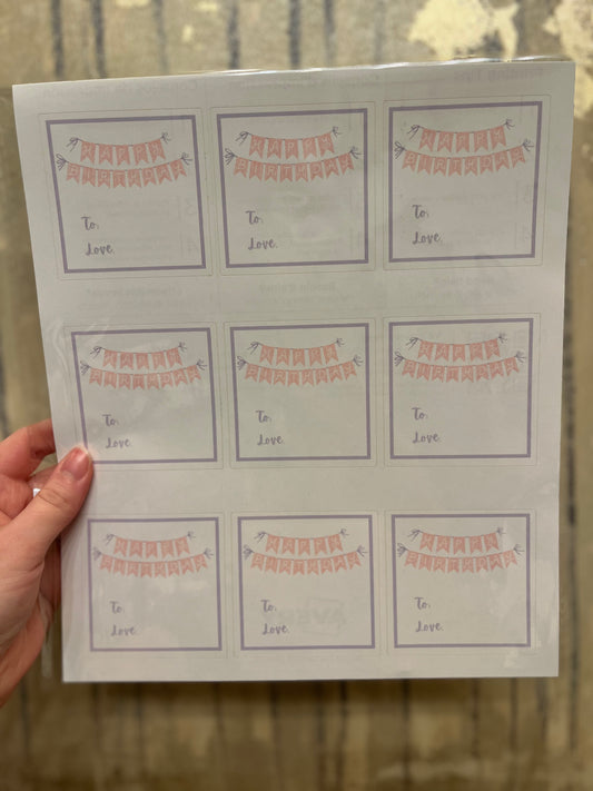 Pink and Purple Birthday Banner Gift Tag Sticker Set of 9