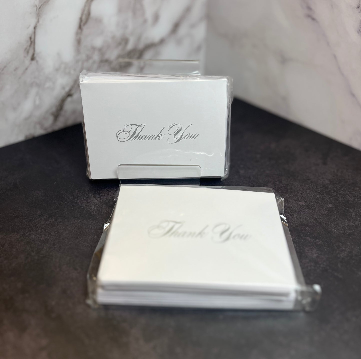 Folded, Silver Cursive Thank You Set