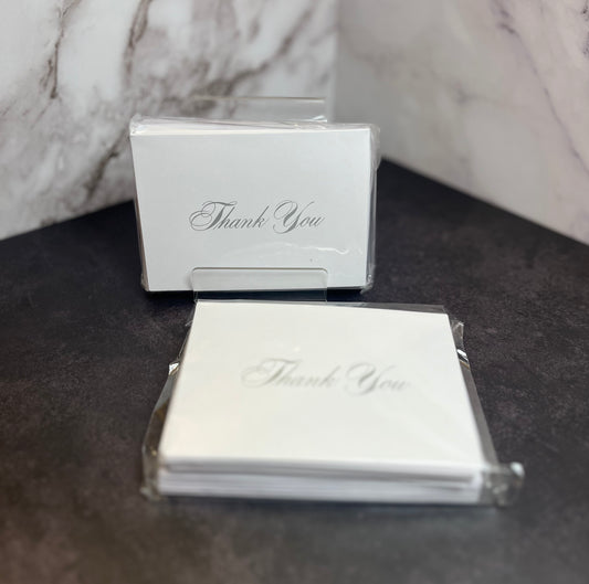 Folded, Silver Cursive Thank You Set