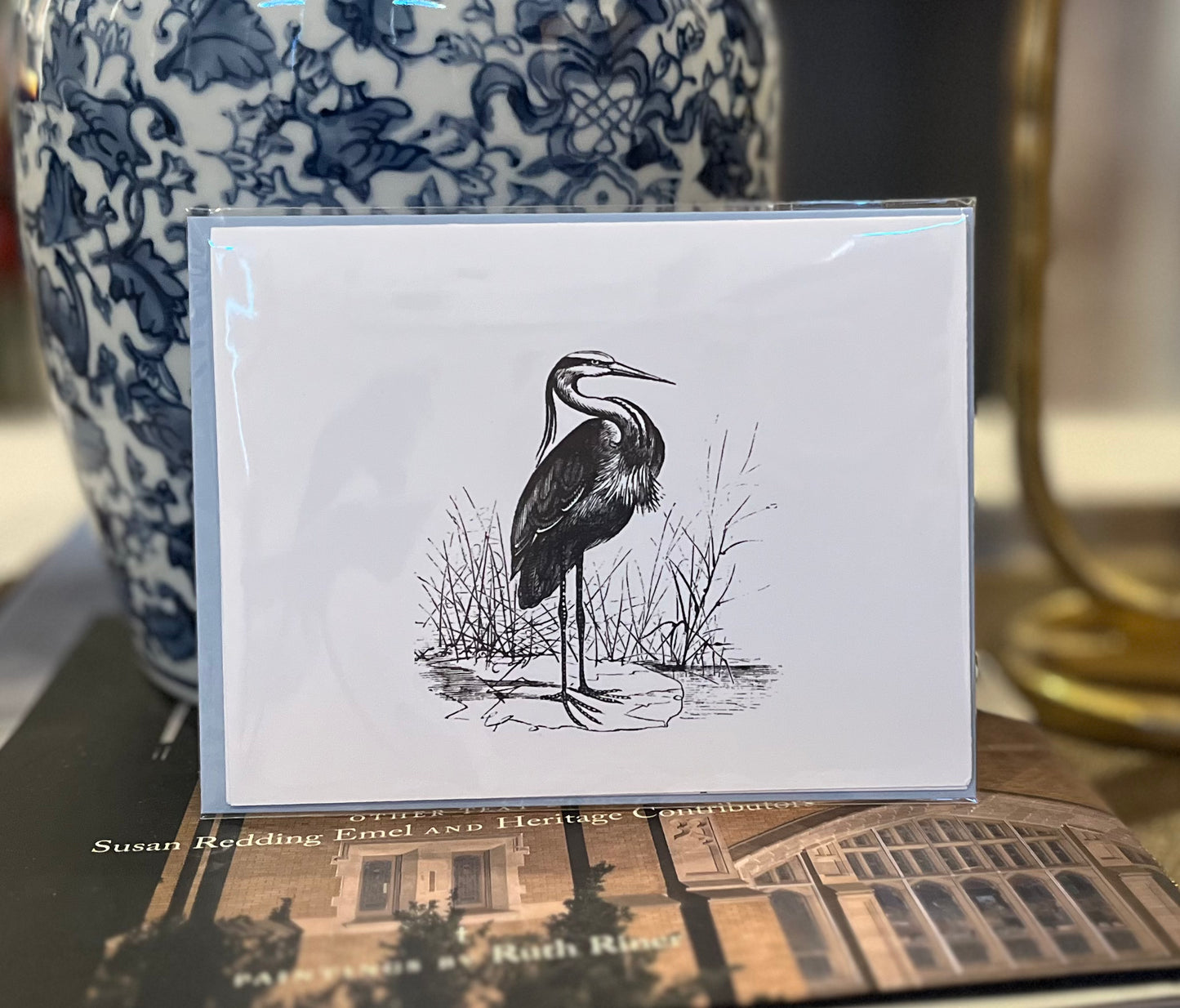 Great Blue Heron Greeting Card with Gorgeous Blue Envelope