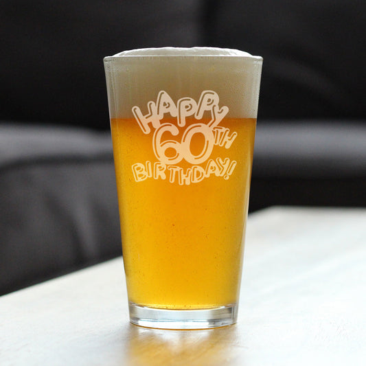 Happy 60th Birthday Balloons - Pint Glass for Beer - Gifts for Women & Men Turning 60 - Fun Bday Party Decor - 16 Oz