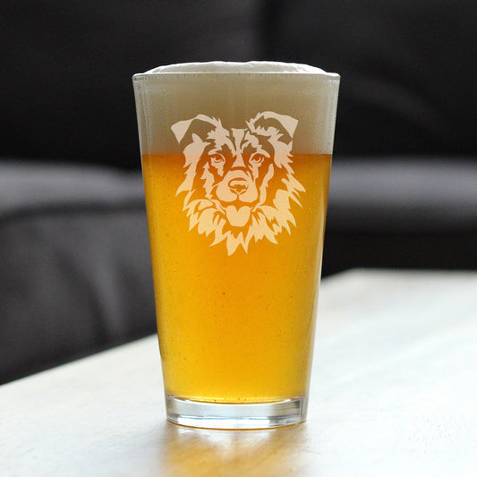 Border Collie Face Pint Glass for Beer - Unique Dog Themed Decor and Gifts for Moms & Dads of Border Collies - 16 Oz