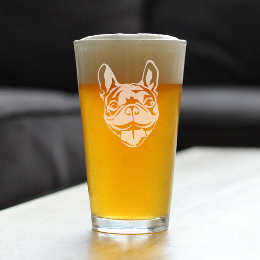 Happy Frenchie - Pint Glass for Beer - Fun Unique French Bulldog Dog Themed Décor and Gifts for Men & Women - 16 oz