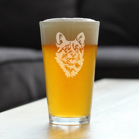 Corgi Face Pint Glass for Beer - Unique Dog Themed Decor and Gifts for Moms & Dads of Welsh Corgies- 16 Oz