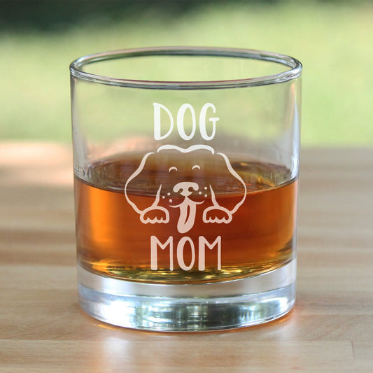 Dog Mom - Whiskey Rocks Glass - Cute Dog Lover Gifts for Women - 10.25 oz Glasses