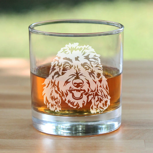 Golden Doodle Face - Whiskey Rocks Glass - Goldendoodle Gifts for Women & Men - 10.25 oz Glasses