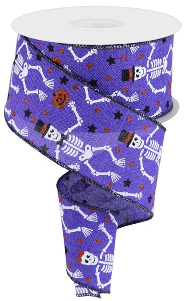 2.5"X10YD SKELETONS ON ROYAL PURPLE/ORG/WHITE/BLACK