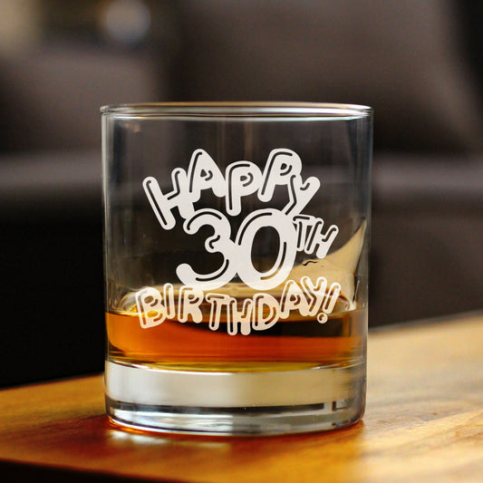 Happy 30th Birthday Balloons - Whiskey Rocks Glass Gifts for Men & Women Turning 30 - Fun Retro Bday Whisky Drinking Tumbler
