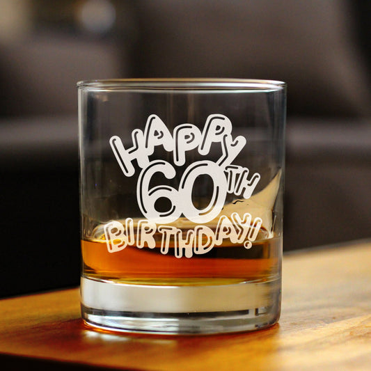 Happy 60th Birthday Balloons - Whiskey Rocks Glass Gifts for Men & Women Turning 60 - Fun Retro Bday Whisky Drinking Tumbler