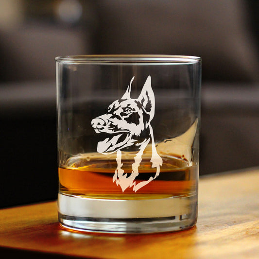 Doberman Face Whiskey Rocks Glass - Unique Dog Themed Decor and Gifts for Moms & Dads of Pinscher Dobermans - 10.25 Oz