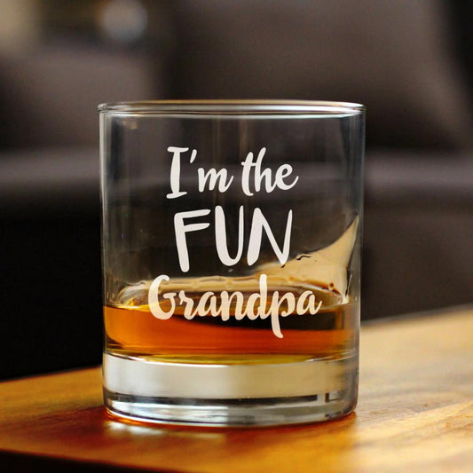 Fun Grandpa - Whiskey Rocks Glass - Fun Gift for Grandfathers - Cute Engraved Glasses for Grandparents - 10.25 oz