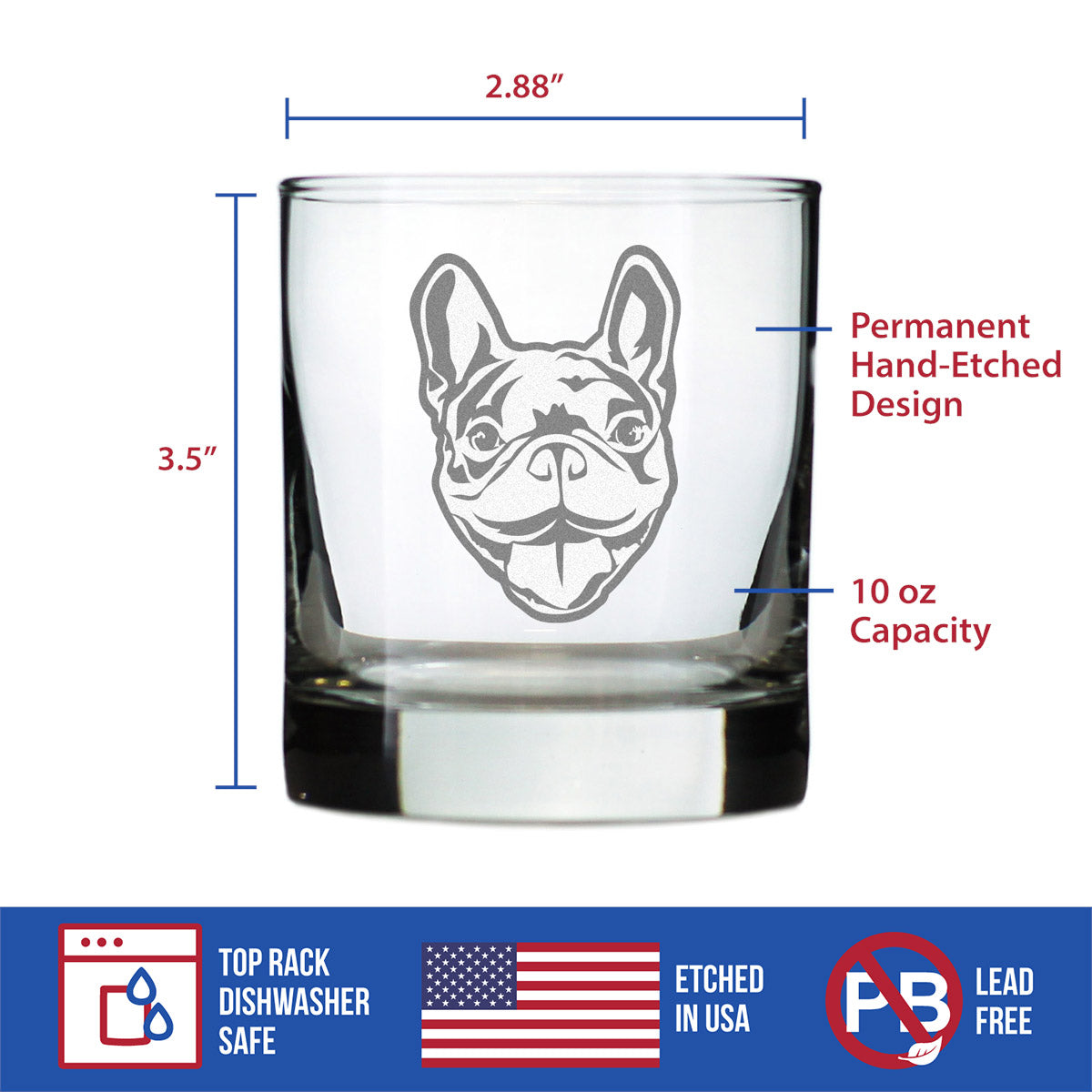 Happy Frenchie - Whiskey Rocks Glass - Unique French Bulldog Themed Gifts or Party Decor for Women and Men - 10.25 Oz
