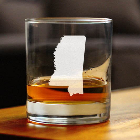 Mississippi State Outline Whiskey Rocks Glass - State Themed Drinking Decor and Gifts for Mississippian Women & Men - 10.25 Oz Whisky Tumbler Glasses