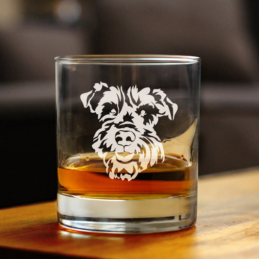 Schnauzer Face Whiskey Rocks Glass - Unique Dog Themed Decor and Gifts for Moms & Dads of Schnauzers - 10.25 Oz