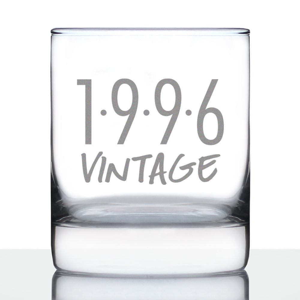 Vintage 1996 - Fun 30th Birthday Whiskey Rocks Glass Gifts for Men & Women Turning 30 - Retro Whisky Drinking Tumbler