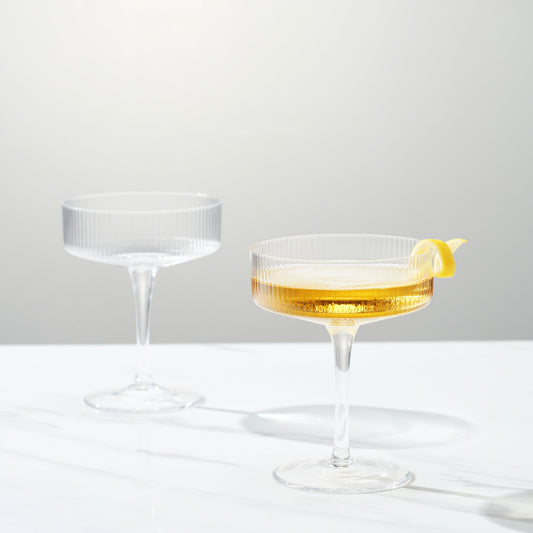 Como Ribbed Champagne Coupe Cocktail Glassware, Set of 2