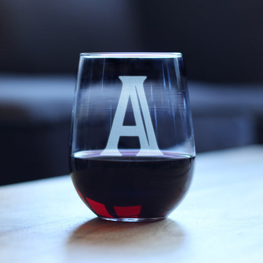 Monogram Bold Letter A - Stemless Wine Glass - Personalized Gifts for Women and Men - Large Engraved Glasses