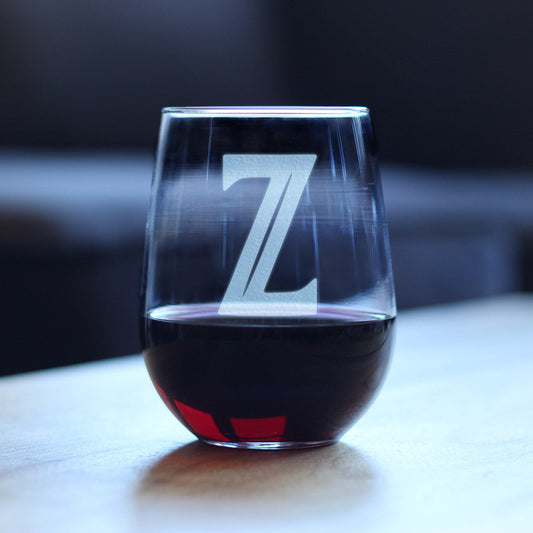 Monogram Bold Letter Z - Stemless Wine Glass - Personalized Gifts for Women and Men - Large Engraved Glasses