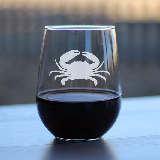 Crab - Cute Nautical Theme Gifts for Beach House - 17 Ounce Stemless Wine Glass