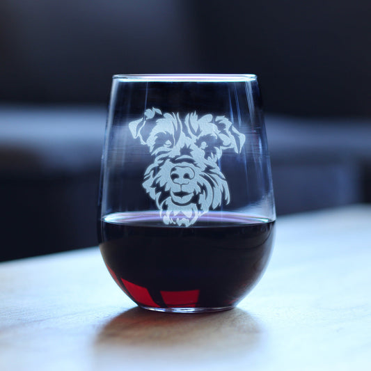 Schnauzer Face Stemless Wine Glass - Cute Dog Themed Decor and Gifts for Moms & Dads of Schnauzers - Large 17 Oz